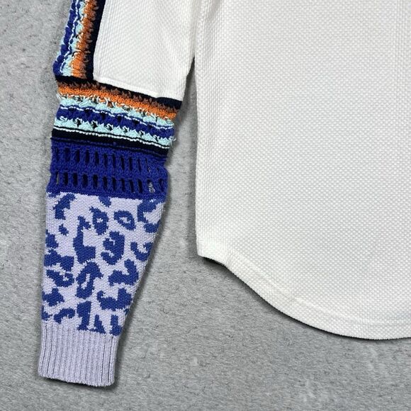 Free People Switch It Up Cuff Thermal Top Crochet White Women’s Large Stretchy - Picture 3 of 13